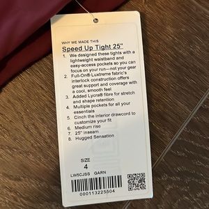 NWT lululemon speed up tights 25” in garnet size 4
